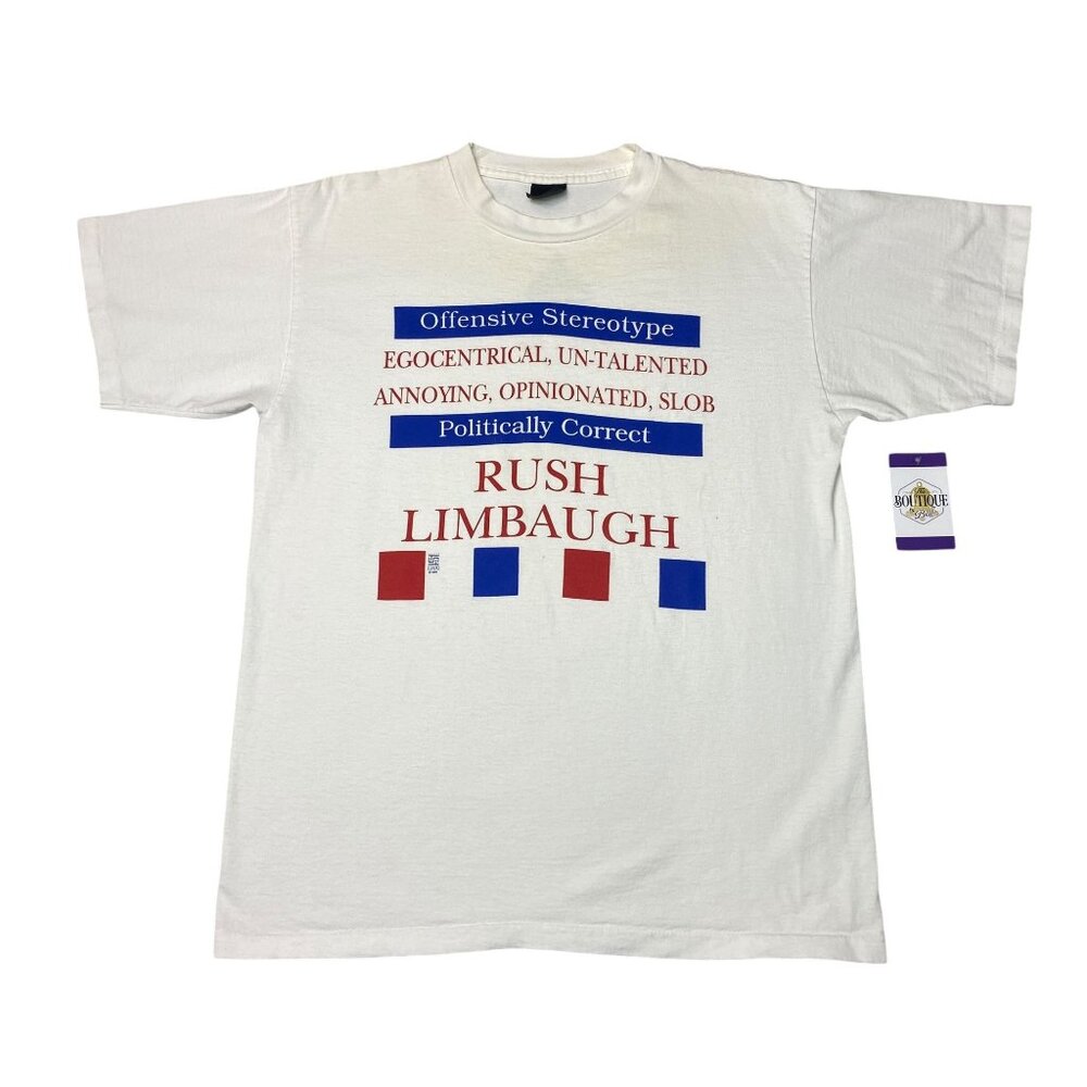 Vintage 1994 Rush Limbaugh M Politically Correct Graphic TShirt White Patriotic